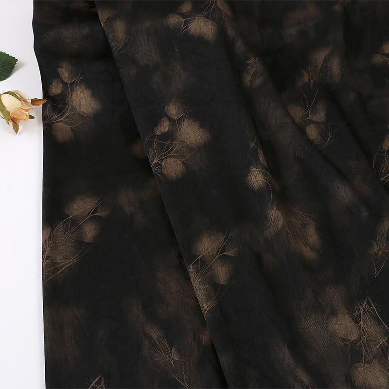 Black Floral Gambiered Canton Gauze Fabric: Two-Tone Satin, 59" Wide