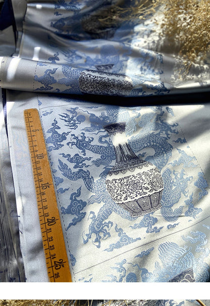 Blue Dragon Jacquard Fabric: Rayon Cheongsam Hanfu Material (26x26cm)