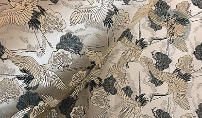 Crane Brocade Fabric: Colorful Asian Decor Fabric by the Meter