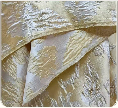 Yellow 3D Embossed Floral Jacquard Metallic Gold Luxury Fabric ��� Textured Brocade for Dress, Home Decor & Craf"Wide