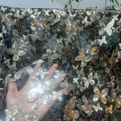 49"W New Embroidered Butterfly Sequin Fabric ��� Sparkly DIY Dress & Craft Ma
