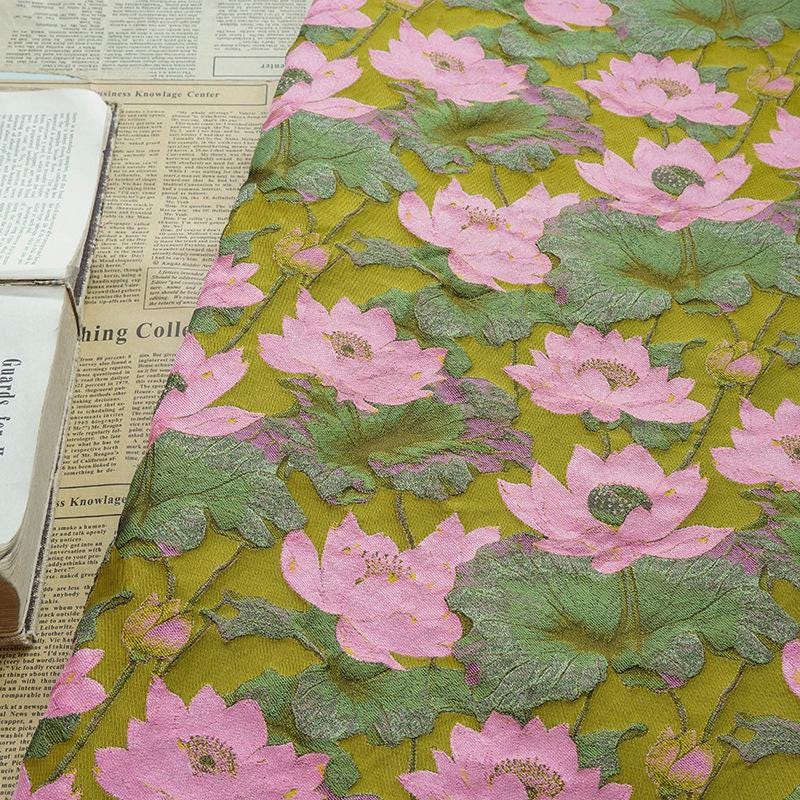 Gold Thread Lotus Jacquard Fabric: 60" Wide Upholstery & Costume