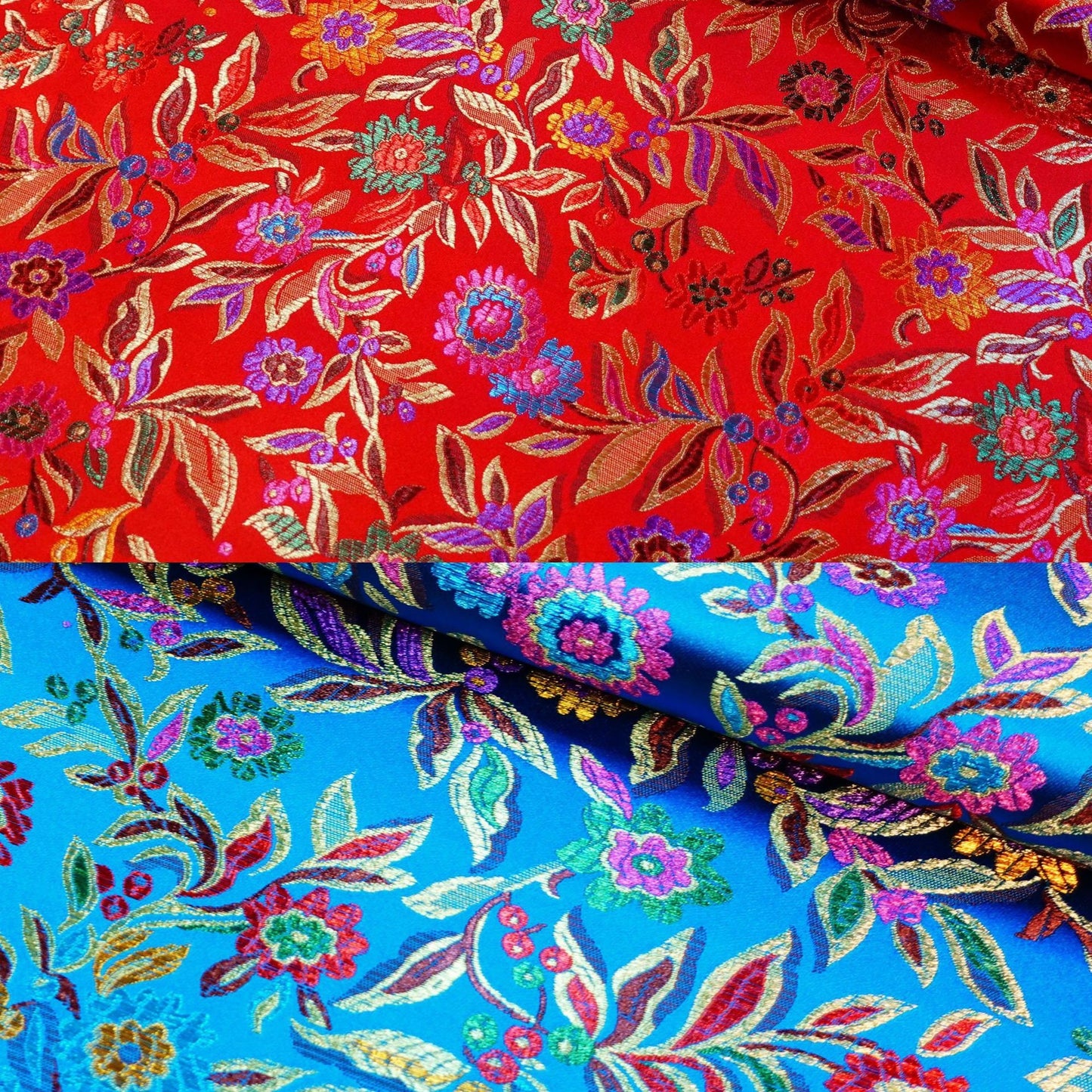Floral Brocade Fabric: Chinese Leaf Design, 45" Wide
