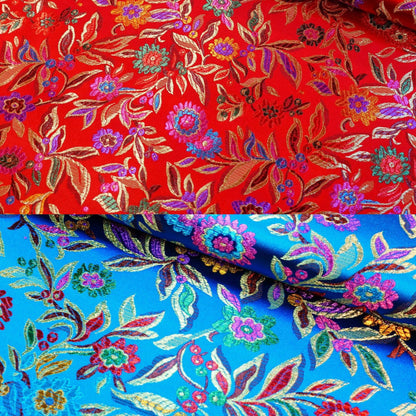 Floral Brocade Fabric: Chinese Leaf Design, 45" Wide