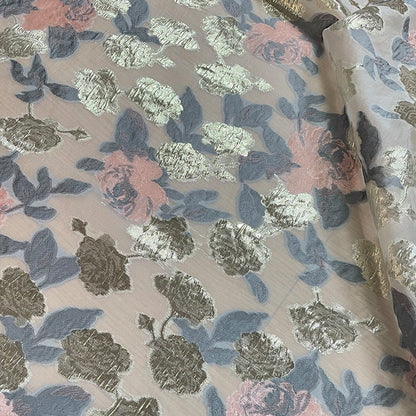 Floral Organza Jacquard Fabric with Gold Thread (57"W)
