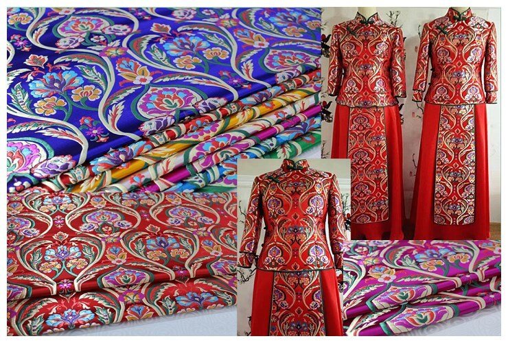 Floral Jacquard Brocade Fabric: Chinese Mongolian Style (By The Meter) - Poppylollipop