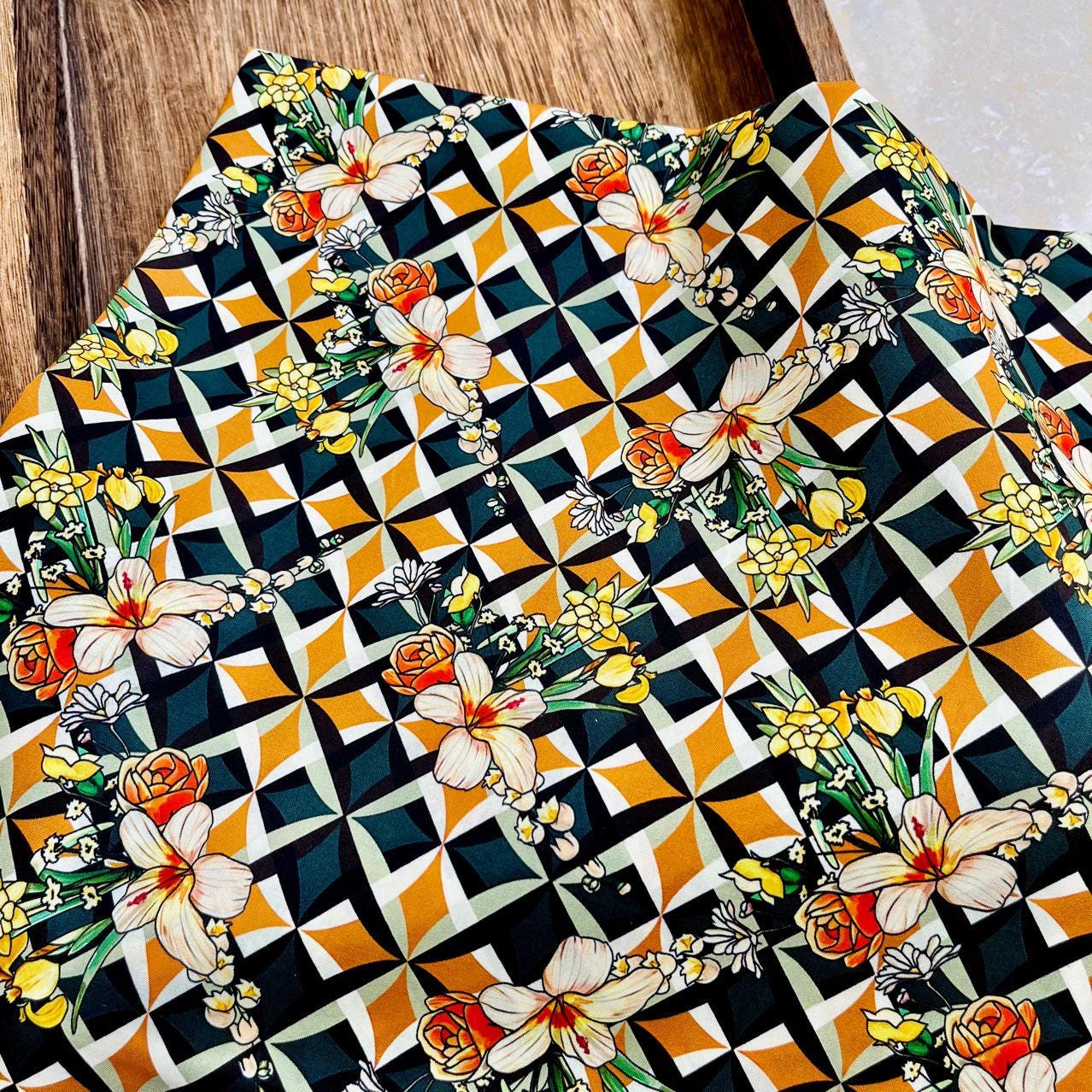 Floral Cotton Fabric: 60s Style Print, 59" Wide, Sewing & Upholstery