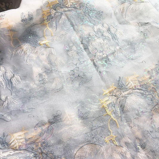 Tissu organza à broderie florale en relief : robe, rideau et costume en soie 3D