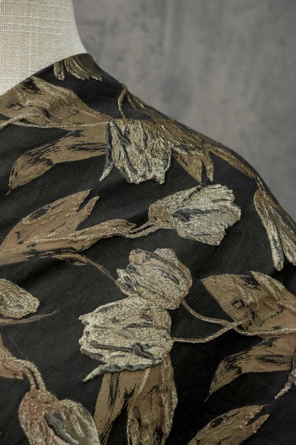 Tissu jacquard réversible, tissu tissé à motif tulipe dorée en relief, 160 cm de large