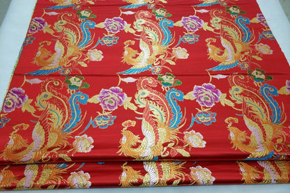 Golden Phoenix Brocade Fabric: Chinese Cheongsam Silk Jacquard (29" W)