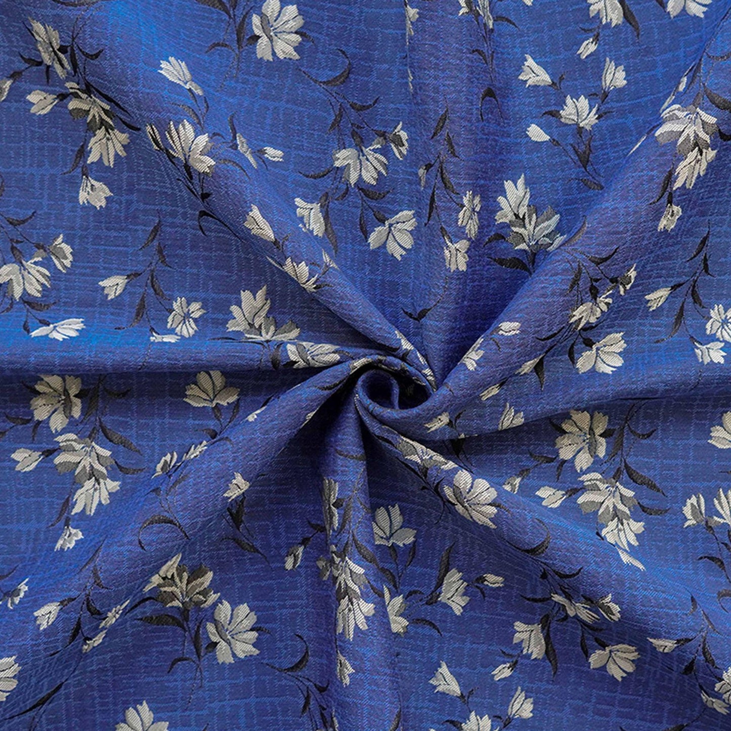 Tissu jacquard floral japonais : Tissu d'ameublement rétro bleu (160 cm de large, vendu au mètre)