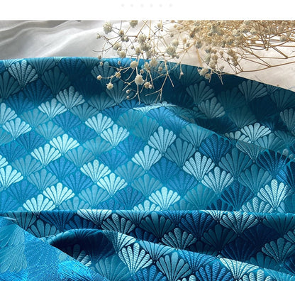 Tissu brocart jacquard coquillage japonais : mélange soie-rayonne, tissu d'ameublement
