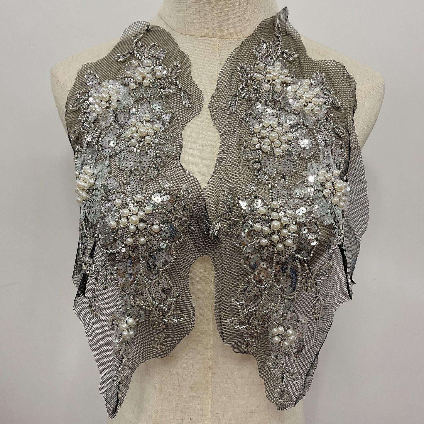 Embroidered Sequin Lace Trim: Light Ivory Bridal Wedding Veil Fabric - By The Yard