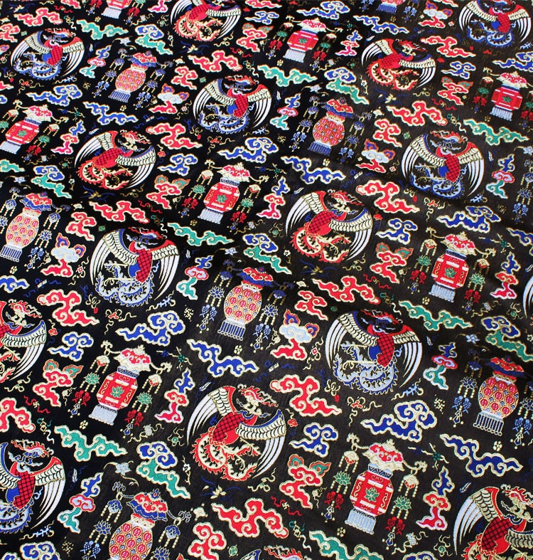 Peacock Lantern Brocade Fabric: 58"W Chinese Rayon Sewing Material