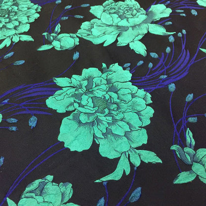 Tissu jacquard à motif floral : polyester à fil doré de 152 cm de large, vendu au mètre.