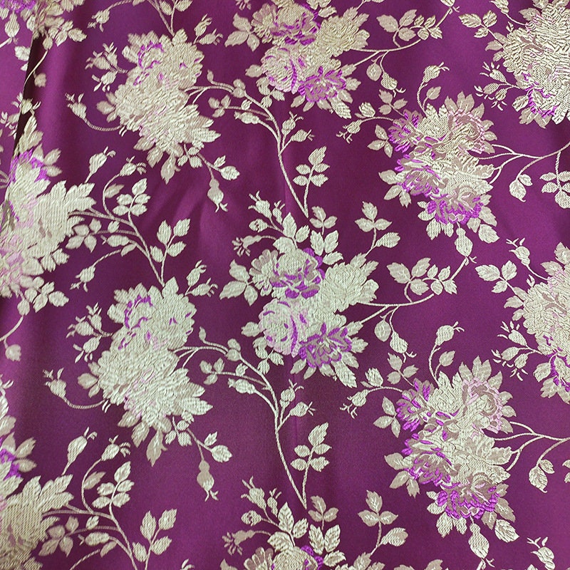 Floral Rose Brocade Fabric: Shiny Rayon Chinese Silk (By 1 Meter)