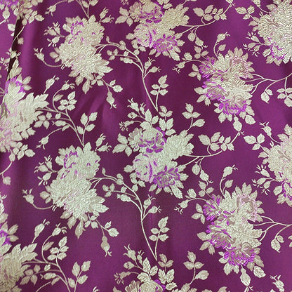 Floral Rose Brocade Fabric: Shiny Rayon Chinese Silk (By 1 Meter)