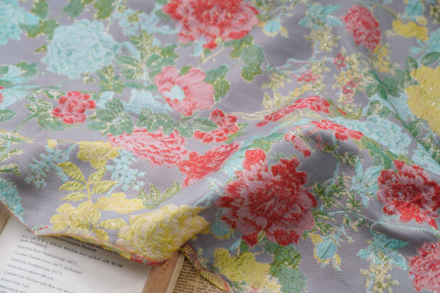 Gold Foil Peony Jacquard Fabric: Elegant Upholstery & Sewing (56"W)
