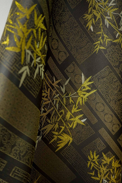 Tissu brocart jacquard en bambou métallisé : damas japonais de 150 cm de large, vendu au mètre