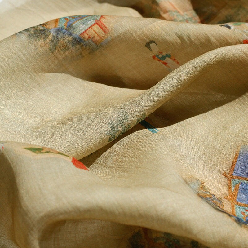 Vintage Style Ramie Fabric: 55"W Art Print for Sewing & Upholstery