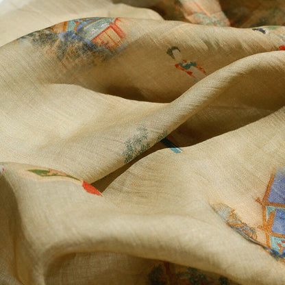 Vintage Style Ramie Fabric: 55"W Art Print for Sewing & Upholstery