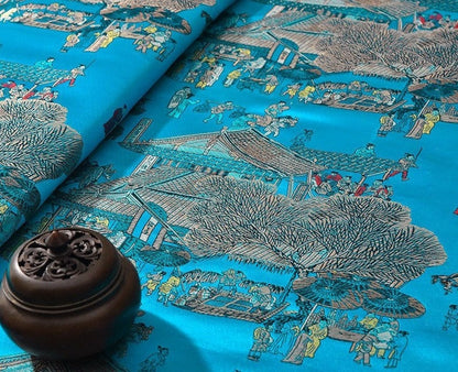 River on the Qingming Festival Brocade Fabric: 59"W Chinese Painting Silk Rayon