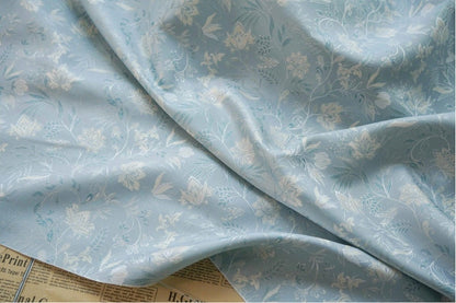 Azure Floral Jacquard Fabric: Reversible Light Blue Woven Upholstery, 64" Wide