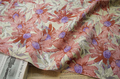 Floral Jacquard Fabric: Island Style Pink Flowers, 55" Wide