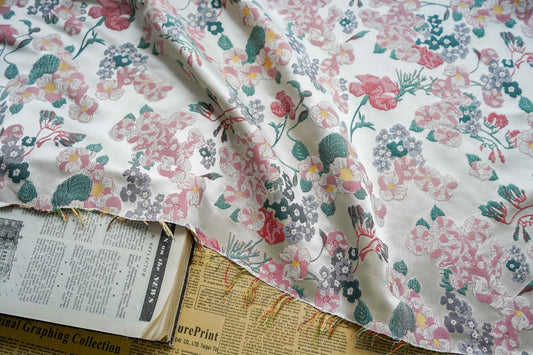 Beige Floral Jacquard Fabric: Reversible Embossed Woven Material, 62"W