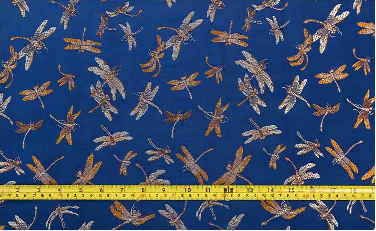 Dragonfly Floral Brocade Jacquard Fabric: Elegant Chinese Style, 29.5"W