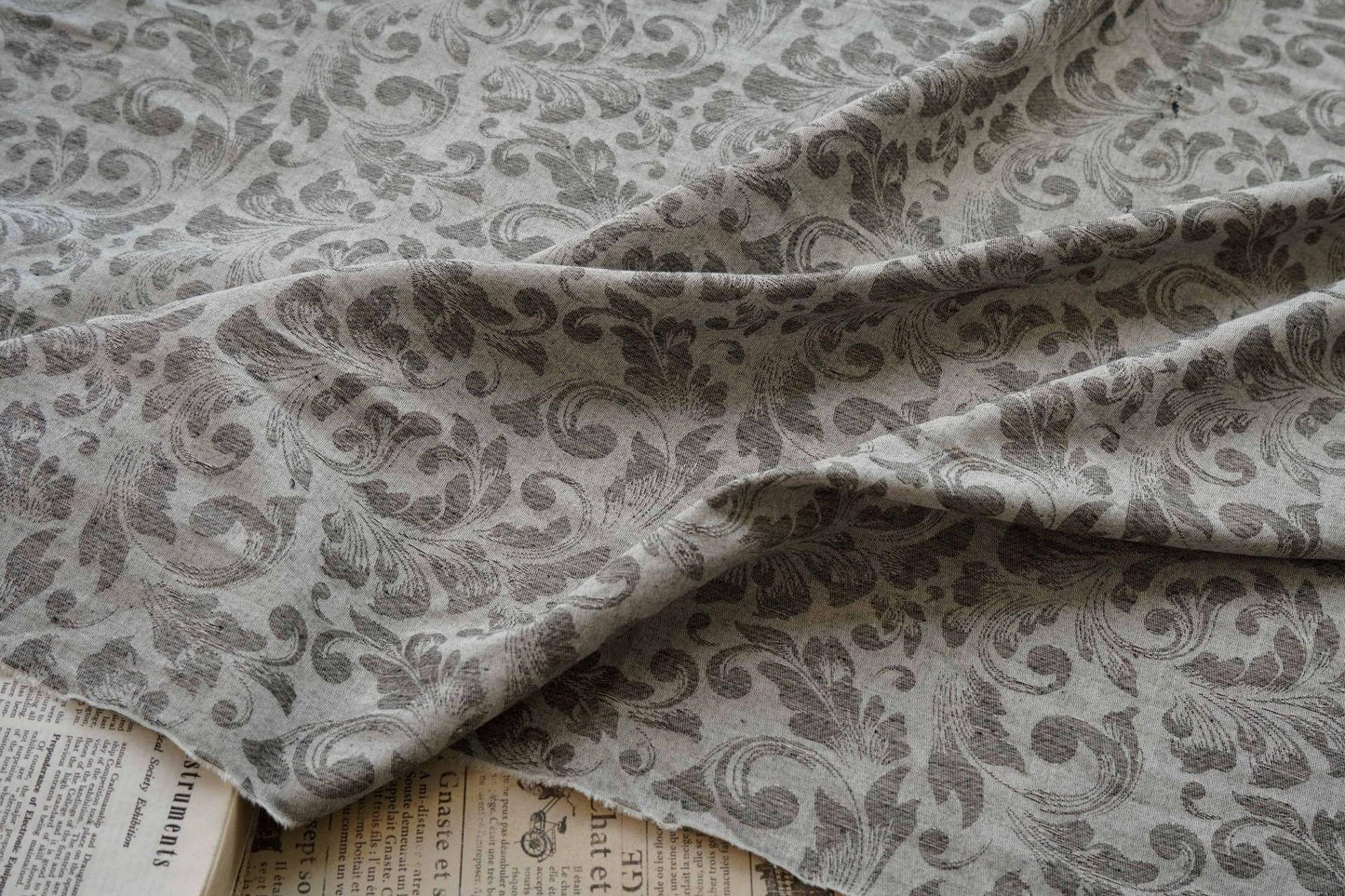 Japanese Floral Cotton Linen Fabric: Kimono Upholstery Drapery, 55"W