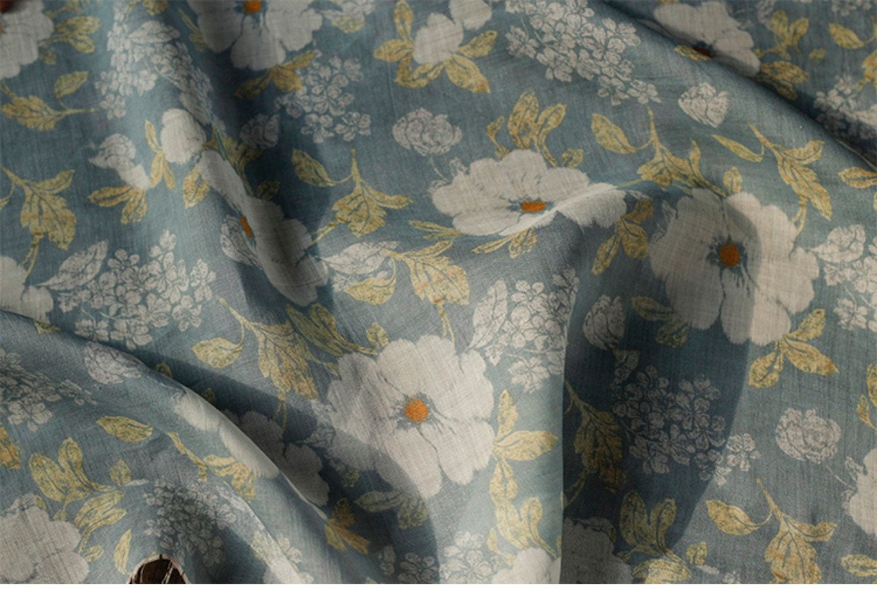 Floral Ramie Fabric: Vintage Style Sewing Material, 55"W