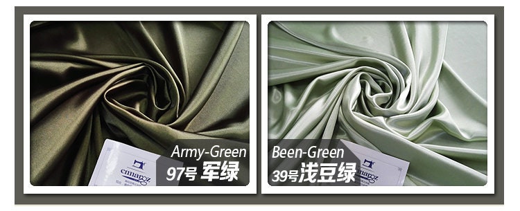 Tissu satin de soie : 53 couleurs, 150 cm de large, tissu de luxe pour robes