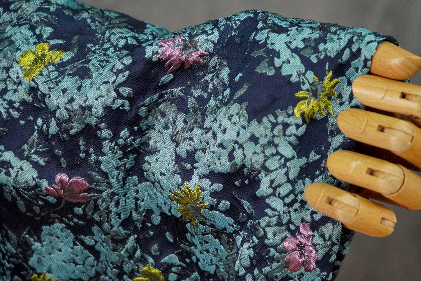Blue Floral Embossed Jacquard Fabric: DIY Handbag & Upholstery Material (64" Wide)