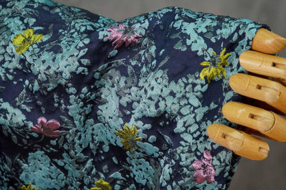 Blue Floral Embossed Jacquard Fabric: DIY Handbag & Upholstery Material (64" Wide)