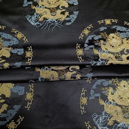 Dragon Brocade Fabric: Black & Gold Jacquard Blend, 55" Wide