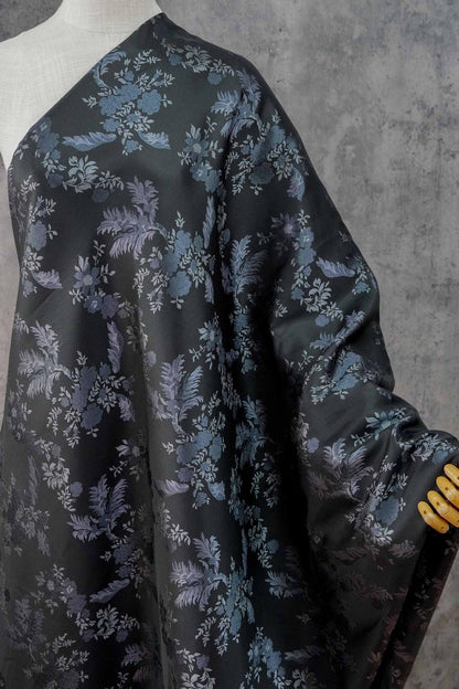 Luxury European-Style Black Jacquard Fabric with Floral Pattern, 62"Wide