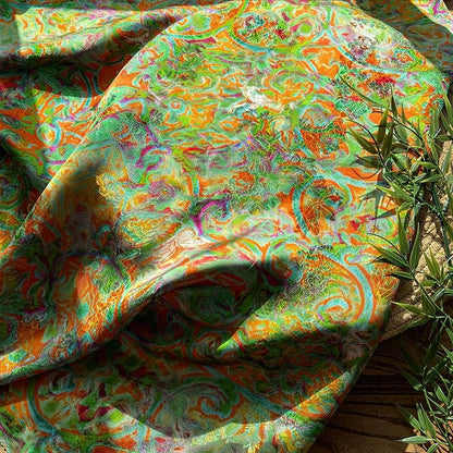 Rayon Silk Jacquard Xiangyun Fabric, Flowing Rainbow Vine Handcrafted Textile for Dressmaking, Quilting, DIY Sewi"W