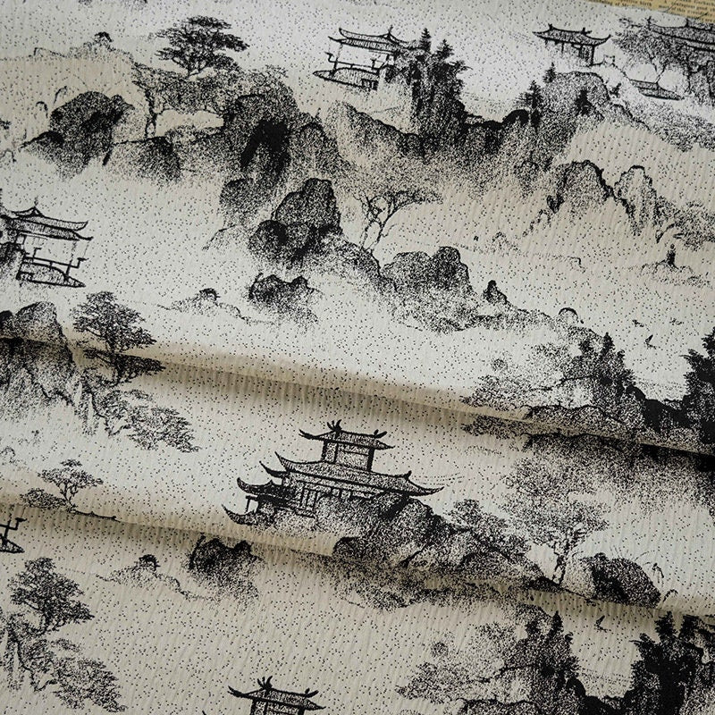 Tissu brocart jacquard à motifs floraux chinois, idéal pour la confection de vêtements et d'ameublement.