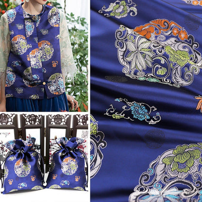 Floral Jacquard Brocade Fabric: Chinese Mongolian Style, 29.5" Wide