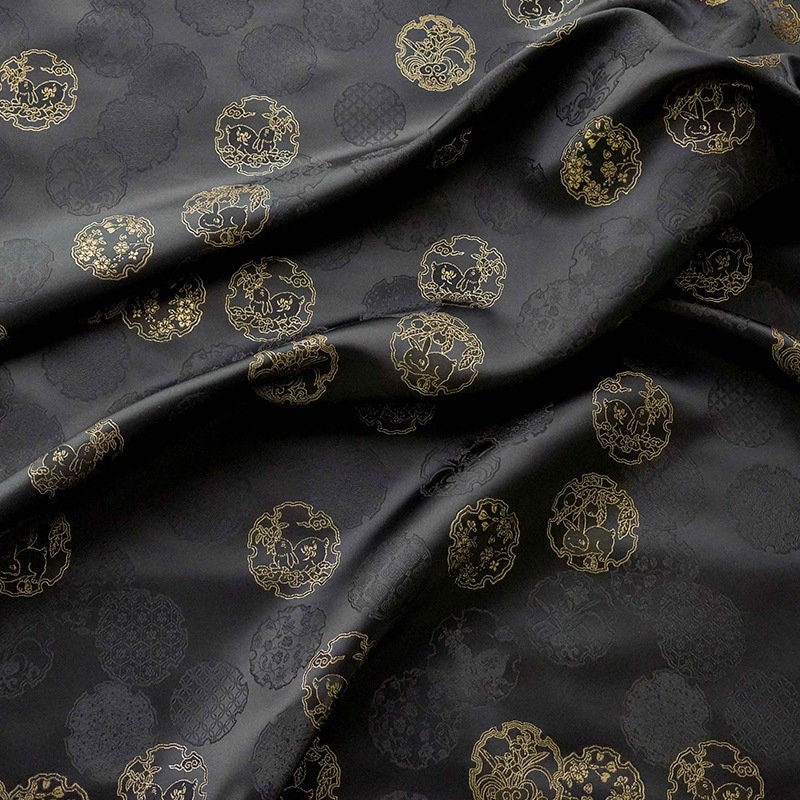 Rabbit Jacquard Brocade Fabric: Japanese Rayon Damask (By The Meter)