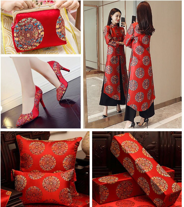 Five Dragons Brocade Fabric: Floral Jacquard Satin, Upholstery & Sewing