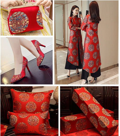 Five Dragons Brocade Fabric: Floral Jacquard Satin, Upholstery & Sewing