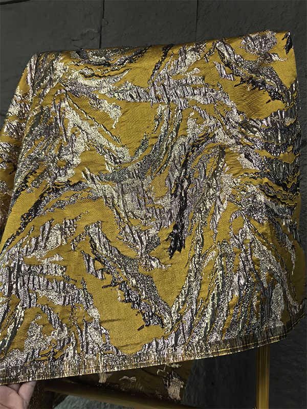 Gold Thread Jacquard Fabric: 3D Mountain Design, 59" Wide