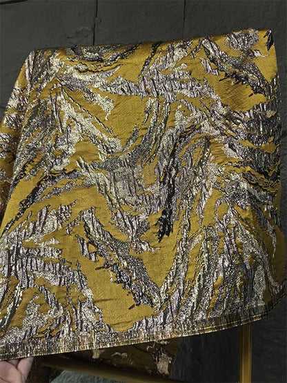 Gold Thread Jacquard Fabric: 3D Mountain Design, 59" Wide