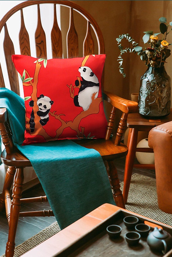 Tissu satiné imprimé panda : polyester doux, 145 cm de large