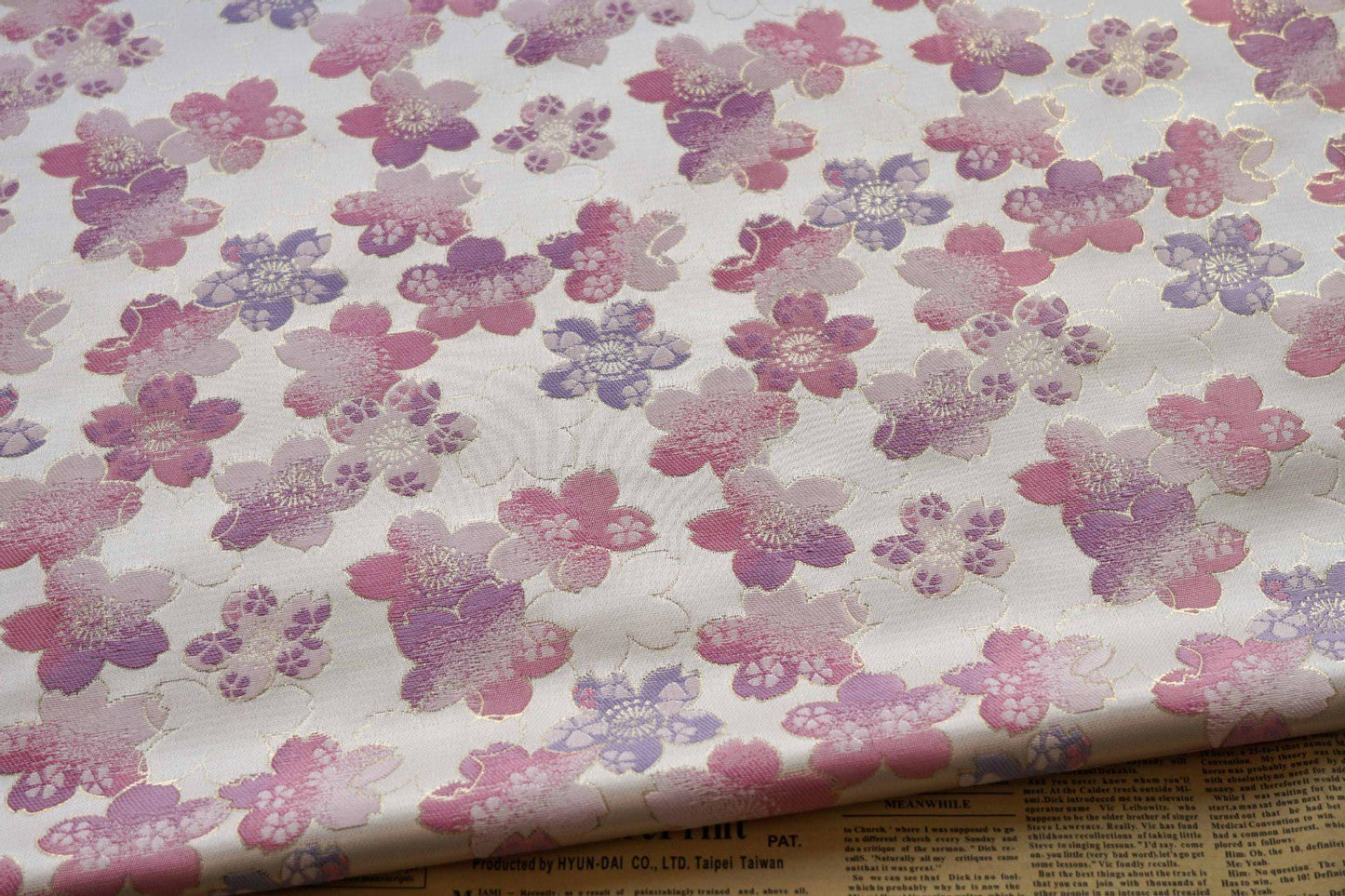 Sakura Silk Brocade Fabric: Japanese Floral Decor, 65" Wide