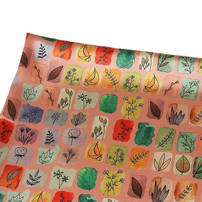 Tissu satiné de soie imprimé numériquement, motif thé : 150 cm de large, pour ameublement, costumes et loisirs créatifs.