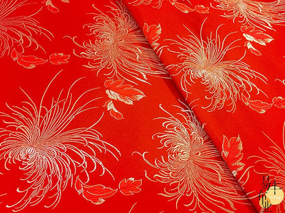 Tissu brocart chrysanthème : jacquard satin de soie rayonne de 75 cm de large