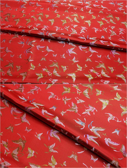 Red Silk Brocade Fabric: Butterfly Floral Jacquard (59"W)